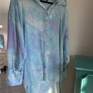 Pastel Button-Up Shirt and Skirt Set